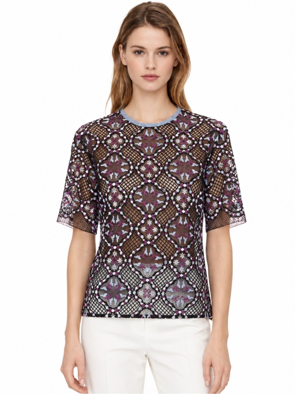 Sandro “Charlotte” Embroidered Blouse With Contrast Back Small New Without Tags!